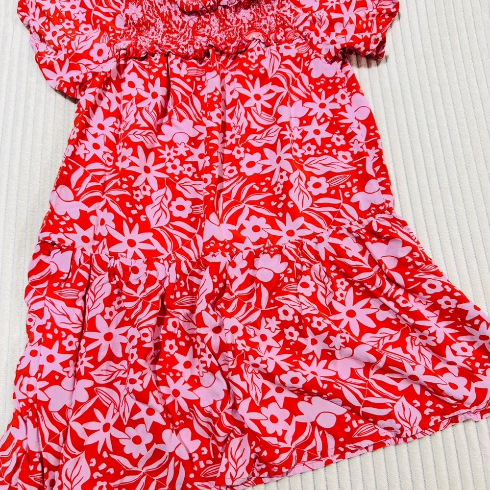 Next Brand Girls Size 6 Red and Pink Floral Dress
